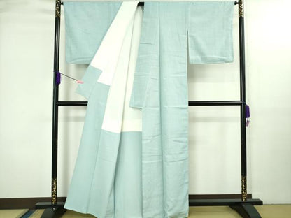 平和屋本店●極上　本場結城紬　重要無形文化財　村九謹製　色無地　水色　証紙付き　逸品　DZAB3590kh6