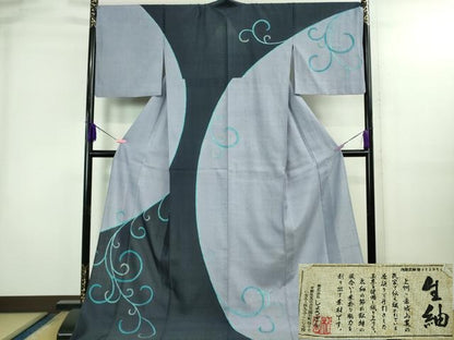 平和屋本店●極上　染織の名門　しょうざん  生紬　訪問着　単衣　唐草文　まるやま扱い　証紙付き　ロング丈　逸品　DZAB3596kh6