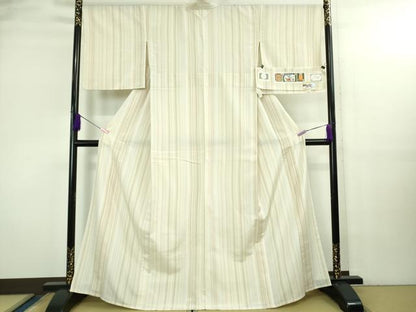平和屋本店▽極上 本塩沢 やまだ織 単衣 梅沢美代子作 縞 証紙付き 逸品 DZAB3597kh6