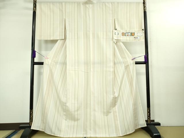 平和屋本店▽極上 本塩沢 やまだ織 単衣 梅沢美代子作 縞 証紙付き 逸品 DZAB3597kh6