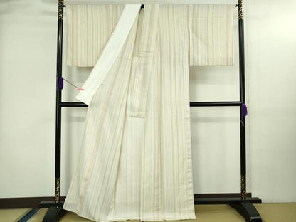 平和屋本店▽極上 本塩沢 やまだ織 単衣 梅沢美代子作 縞 証紙付き 逸品 DZAB3597kh6