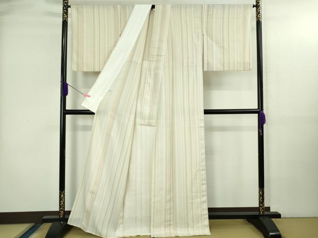平和屋本店▽極上 本塩沢 やまだ織 単衣 梅沢美代子作 縞 証紙付き 逸品 DZAB3597kh6