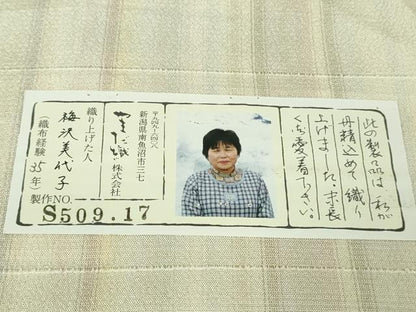 平和屋本店▽極上 本塩沢 やまだ織 単衣 梅沢美代子作 縞 証紙付き 逸品 DZAB3597kh6