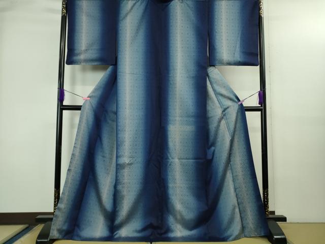 平和屋本店●超希少　日本工芸会正会員　秋山眞和　綾の手紬　手織　本藍染　間道　逸品　DZAB3600kh6