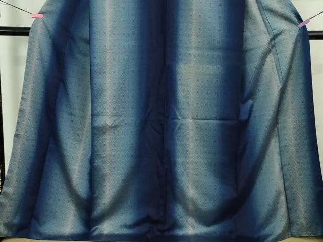 平和屋本店●超希少　日本工芸会正会員　秋山眞和　綾の手紬　手織　本藍染　間道　逸品　DZAB3600kh6