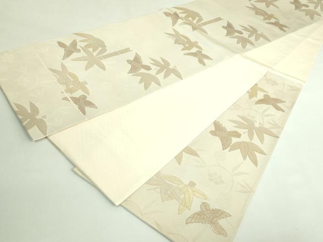 平和屋本店●極上　京都祇園の老舗　ぎをん齋藤　六通柄袋帯　笹竹に雀　笹蔓緞子　金糸　逸品　DZAB3605kh6