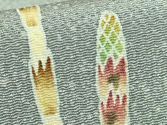 平和屋着物●極上　人間国宝・羽田登喜男　九寸名古屋帯　鴛鴦花文　金銀彩　鬼しぼ縮緬　灰色地　逸品　DZAB3607kh6