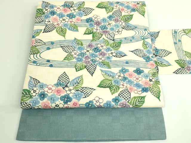 平和屋本店＊極上 夏物 竺仙 九寸名古屋帯 型染 紫陽花 麻 逸品 DZAB3610kh6