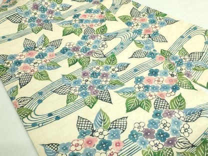 平和屋本店＊極上 夏物 竺仙 九寸名古屋帯 型染 紫陽花 麻 逸品 DZAB3610kh6