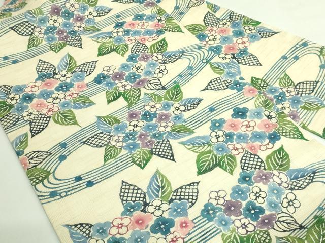 平和屋本店＊極上 夏物 竺仙 九寸名古屋帯 型染 紫陽花 麻 逸品 DZAB3610kh6