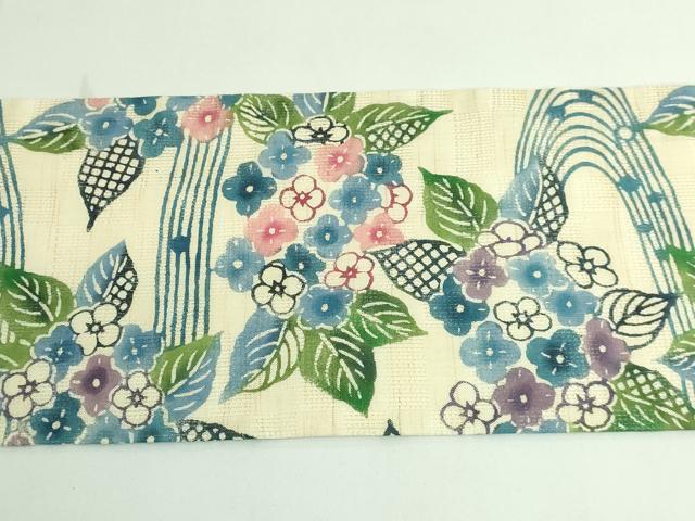 平和屋本店＊極上 夏物 竺仙 九寸名古屋帯 型染 紫陽花 麻 逸品 DZAB3610kh6
