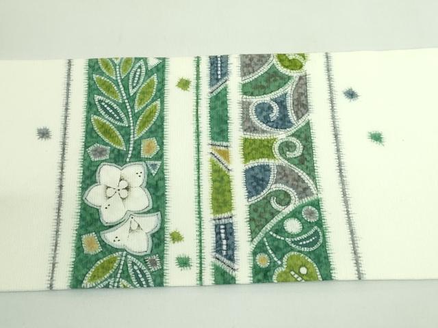 平和屋本店●極上　銀座もとじ　九寸名古屋帯　草花文　反端付き　逸品　DZAB3612kh6