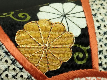 平和屋本店●極上　京都祇園の老舗　ぎをん齋藤　本疋田絞り　九寸名古屋帯　駒刺繍　舞花文　黒地　金糸　鬼しぼ縮緬　逸品　DZAB3616kh6