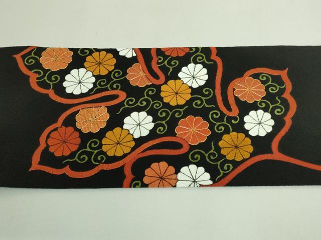 平和屋本店●極上　京都祇園の老舗　ぎをん齋藤　本疋田絞り　九寸名古屋帯　駒刺繍　舞花文　黒地　金糸　鬼しぼ縮緬　逸品　DZAB3616kh6