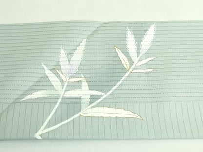 平和屋本店＊極上 夏物 絽塩瀬 森岡功 九寸名古屋帯 草花文 千草鼠色地 金彩 三越扱い 逸品 未使用 DZAB3622kh6