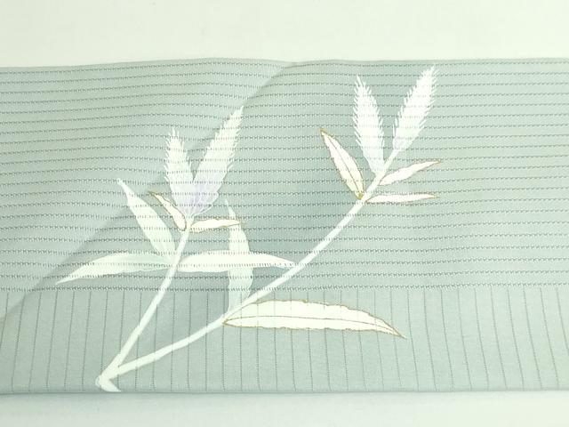 平和屋本店＊極上 夏物 絽塩瀬 森岡功 九寸名古屋帯 草花文 千草鼠色地 金彩 三越扱い 逸品 未使用 DZAB3622kh6