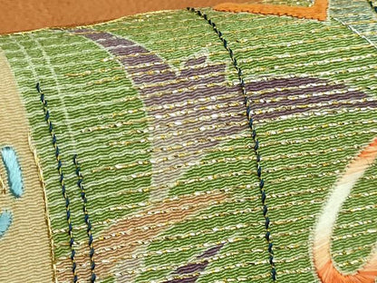 平和屋着物●極上　創業130年　江戸染繍友禅　大彦　九寸名古屋帯　刺繍　雲取り飛鶴文　琥珀色地　金糸　鬼しぼ縮緬　逸品　DZAB3623kh6