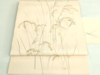平和屋着物●極上　塩瀬　九寸名古屋帯　手描き　吉岡　女郎花　金彩　逸品　DZAB3624kh6