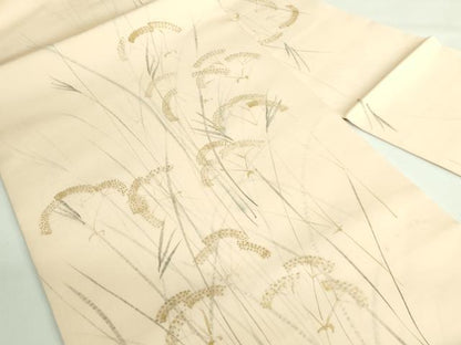 平和屋着物●極上　塩瀬　九寸名古屋帯　手描き　吉岡　女郎花　金彩　逸品　DZAB3624kh6
