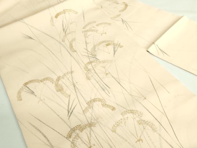 平和屋着物●極上　塩瀬　九寸名古屋帯　手描き　吉岡　女郎花　金彩　逸品　DZAB3624kh6