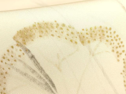 平和屋着物●極上　塩瀬　九寸名古屋帯　手描き　吉岡　女郎花　金彩　逸品　DZAB3624kh6