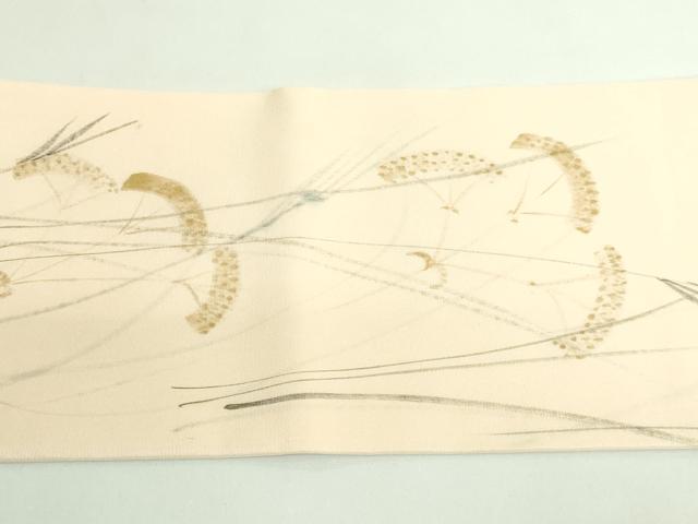 平和屋着物●極上　塩瀬　九寸名古屋帯　手描き　吉岡　女郎花　金彩　逸品　DZAB3624kh6