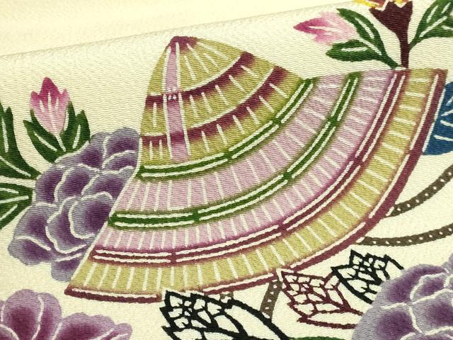 平和屋着物●極上　本場琉球紅型　琉球びんがた　知念紅型研究所　知念貞男　九寸名古屋帯　くば笠　花　逸品　DZAB3625kh6