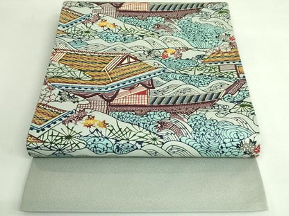 平和屋着物●極上　本場琉球紅型　九寸開き名古屋帯　水辺風景　逸品　DZAB3627kh6