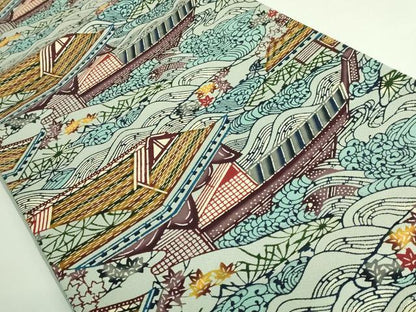 平和屋着物●極上　本場琉球紅型　九寸開き名古屋帯　水辺風景　逸品　DZAB3627kh6