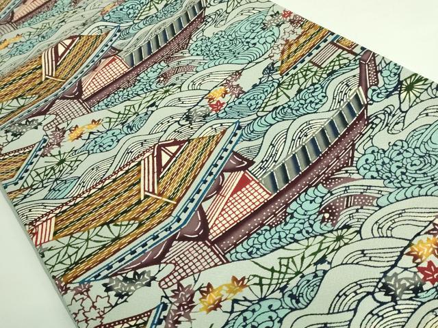 平和屋着物●極上　本場琉球紅型　九寸開き名古屋帯　水辺風景　逸品　DZAB3627kh6