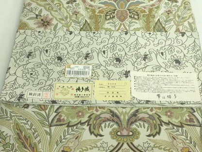 平和屋本店●極上 本場筑前博多織 大倉織物 誠之輔 両面 全通柄袋帯 王朝更紗文 金糸 証紙付き 博多金ラベル 逸品 DZAB3629kh6