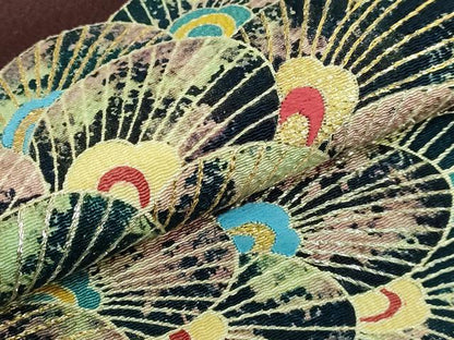 平和屋本店●極上 創業130年 江戸染繍友禅 大彦 太鼓柄袋帯 孔雀羽根文 茶褐色地 金銀糸 鬼しぼ縮緬 逸品 DZAB3632kh6