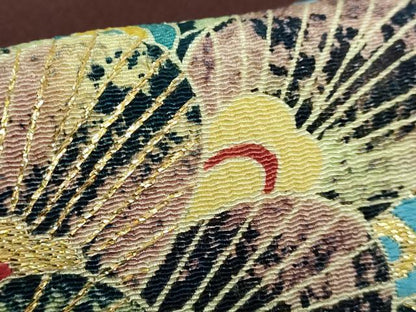 平和屋本店●極上 創業130年 江戸染繍友禅 大彦 太鼓柄袋帯 孔雀羽根文 茶褐色地 金銀糸 鬼しぼ縮緬 逸品 DZAB3632kh6