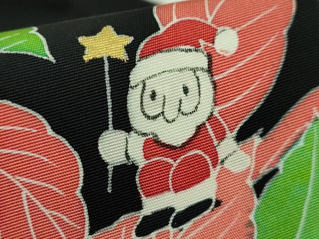 平和屋本店●極上 南進一郎 塩瀬 九寸名古屋帯 サンタクロース ポインセチア 黒地 金彩 逸品 DZAB3637kh6