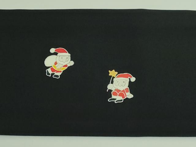 平和屋本店●極上 南進一郎 塩瀬 九寸名古屋帯 サンタクロース ポインセチア 黒地 金彩 逸品 DZAB3637kh6