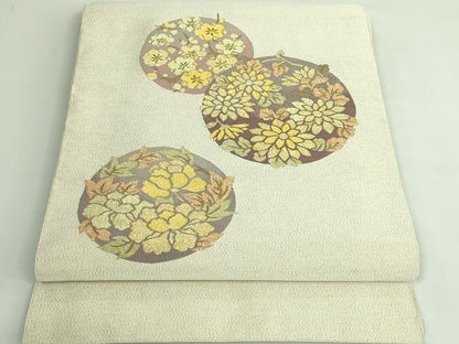 平和屋着物●極上　爪掻き本綴れ　八寸名古屋帯　花丸文　金糸　逸品　DZAB3638kh6