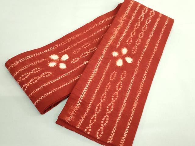 平和屋着物●極上　半幅帯　茜染　絞り　綿　逸品　DZAB3642kh6