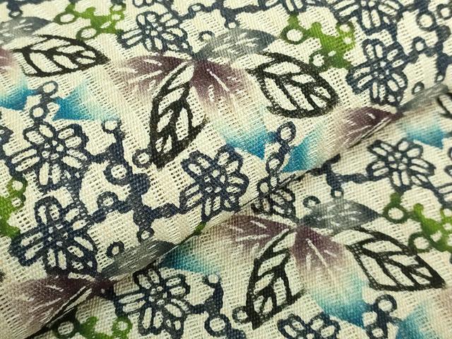 平和屋本店＊最高級　夏物　城間栄順　本場琉球紅型　八寸名古屋帯　舞花文　麻　逸品　DZAB3643kh6