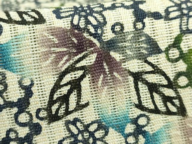 平和屋本店＊最高級　夏物　城間栄順　本場琉球紅型　八寸名古屋帯　舞花文　麻　逸品　DZAB3643kh6