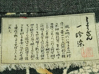 平和屋着物●極上　染織の名門　しょうざん  生紬　九寸開き名古屋帯　一珍染　枝葉文　証紙付き　逸品　DZAB3644kh6