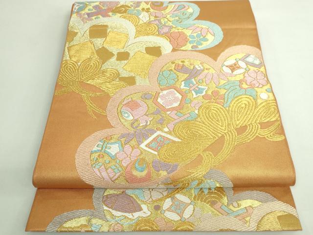 平和屋着物●極上　西陣　川島織物　六通柄　本袋帯　唐織　宝尽くし　松竹梅　金糸　逸品　DZAB3646kh6