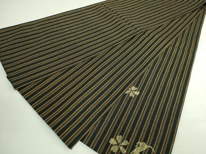 平和屋着物●極上　太鼓柄袋帯　紬地　ネコ　シルエット　黒地　逸品　DZAB3647kh6