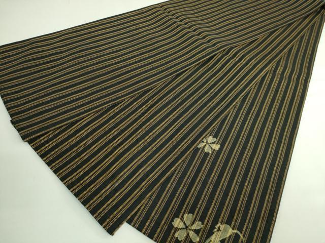 平和屋着物●極上　太鼓柄袋帯　紬地　ネコ　シルエット　黒地　逸品　DZAB3647kh6