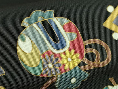 平和屋着物●極上　塩瀬　九寸名古屋帯　宝尽くし　黒地　金彩　逸品　DZAB3653kh6