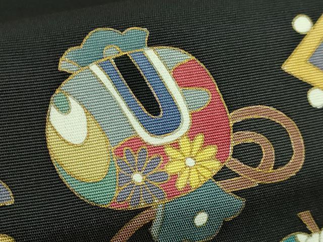 平和屋着物●極上　塩瀬　九寸名古屋帯　宝尽くし　黒地　金彩　逸品　DZAB3653kh6