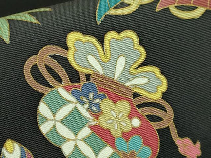 平和屋着物●極上　塩瀬　九寸名古屋帯　宝尽くし　黒地　金彩　逸品　DZAB3653kh6