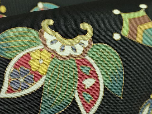 平和屋着物●極上　塩瀬　九寸名古屋帯　宝尽くし　黒地　金彩　逸品　DZAB3653kh6