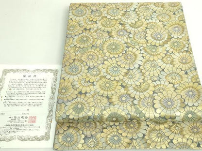 平和屋着物●極上　西陣織　陰山織物謹製　箔屋清兵衛　全通柄袋帯　草木染　菊尽くし　本金箔　保証書付き　逸品　DZAB3660kh6