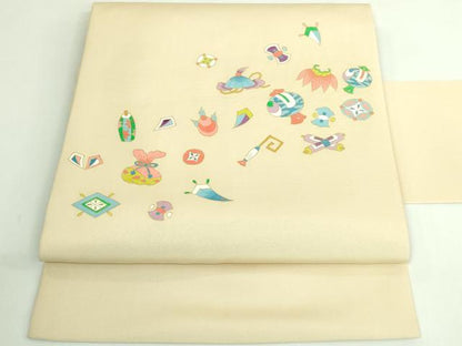平和屋着物●極上　塩瀬　九寸名古屋帯　宝尽くし　金彩　逸品　DZAB3662kh6
