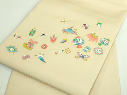 平和屋着物●極上　塩瀬　九寸名古屋帯　宝尽くし　金彩　逸品　DZAB3662kh6